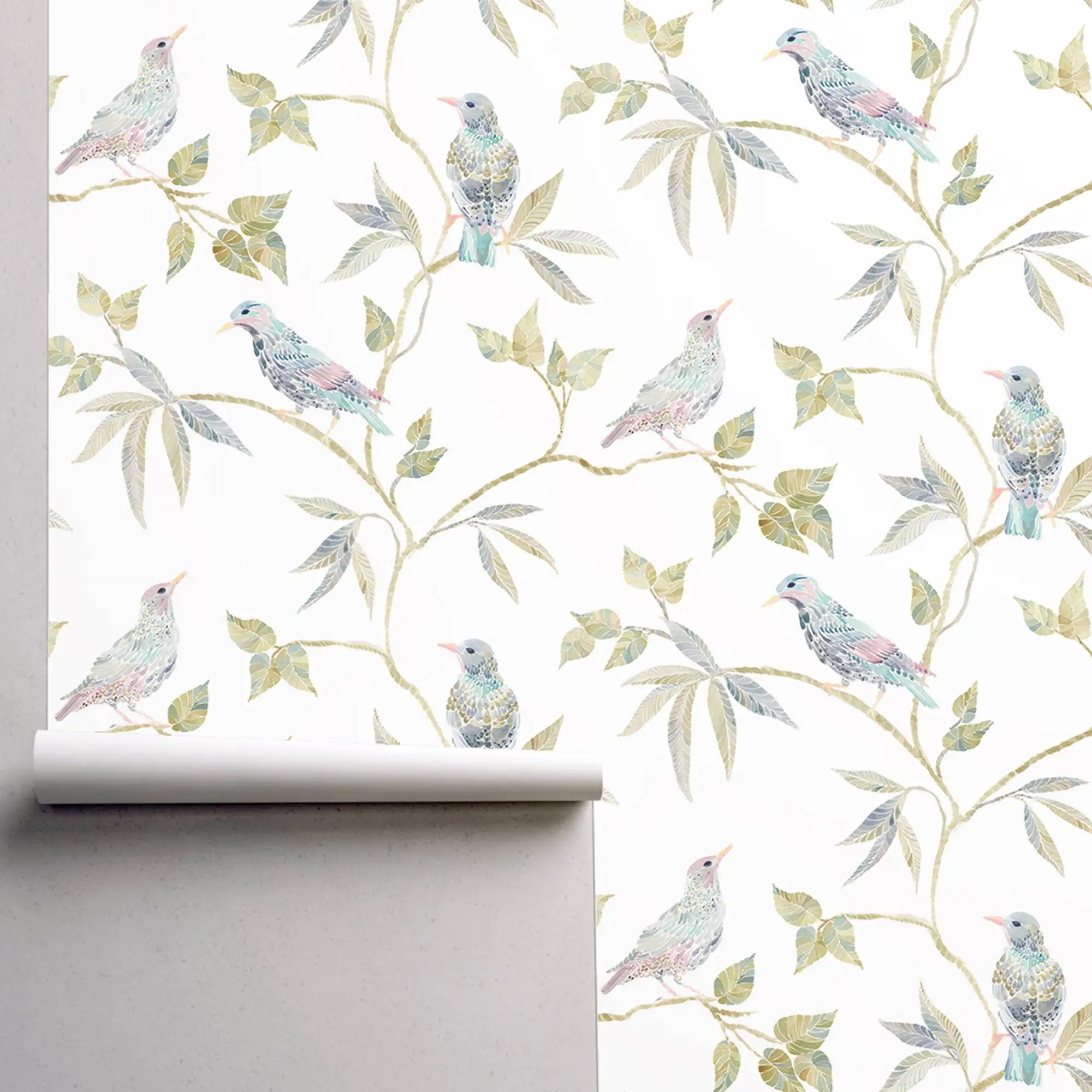 Китайские экзотические цветочные обои в восточном стиле с ветки дерева птицей