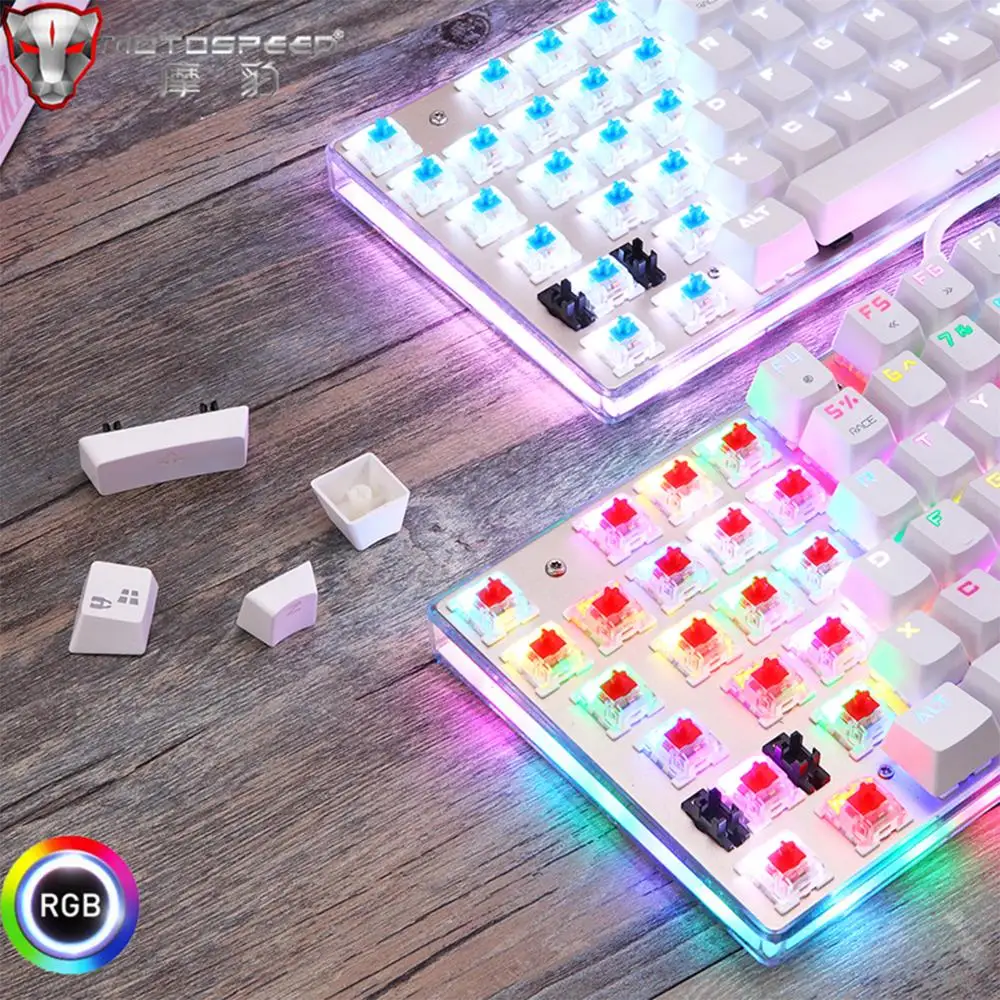 Игровая клавиатура Motospeed механическая 87 клавиш подсветка RGB голубой/красный