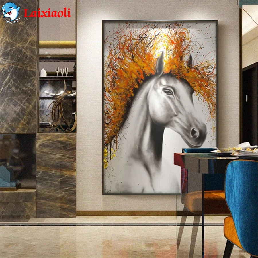 

5D round Diamond Embroidery Abstract animal art, painted horse Picture Diamond Painting Full Mosaic Cross Stitch Handmade Gift