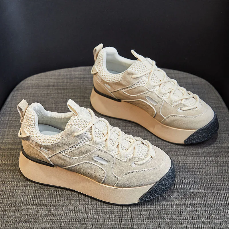 

2021 Women Shoes Fashion Spring Lady Genuine Leather Casual Sneaker Running Sports Chunkry Trainer Retro Breathable Platform