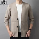 Высококачественный классический однотонный кардиган, Мужской осенне-зимний вязаный свитер, пальто, Повседневная Корейская куртка, Мужская одежда Y332