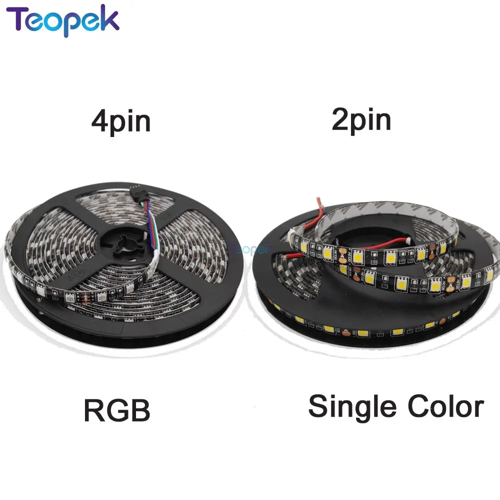 Черный PCB 5050 светодиодные ленты, DC12V, 60 Светодиодный/м, 5 м 300 светодиодный, IP20/IP65/IP67 водонепроницаемый, RGB, белый, теплый белый, красный, зеленый, синий