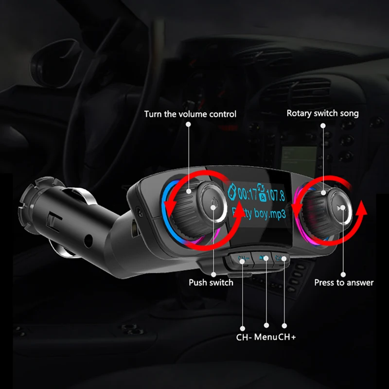 Двухголовый Автомобильный Bluetooth MP3 Дисплей с двумя ручками большой экран дисплей