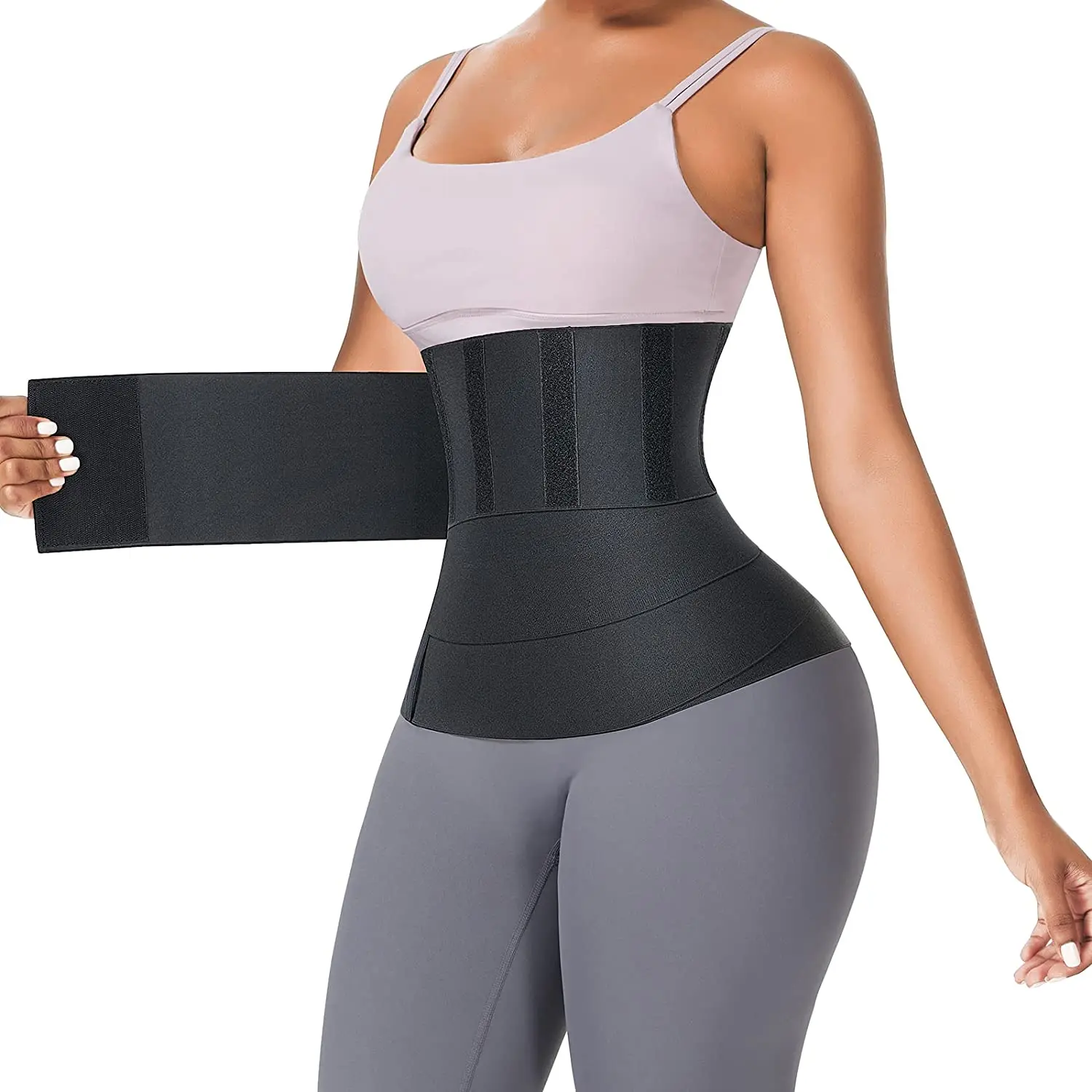 

FeelinGirl Waist Trainer for Women Sauna Trimmer Belt Tummy Wrap Plus Size Black