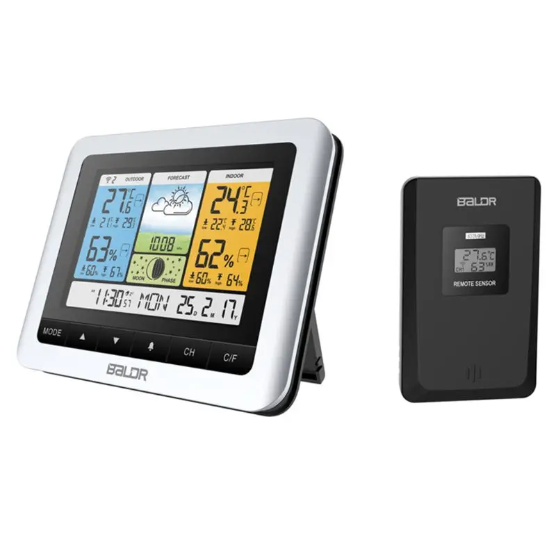 

Thermometer Hygrometer Wireless Sensor Moon Phase Forecast Weather Station Clock