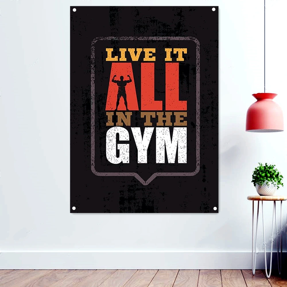 

LIVE IT ALL IN THE GYM Fitness Workout Gym Motivation Poster Weight Loss Bodybuilding Exercise Wallpaper Banner Flag Wall Decor