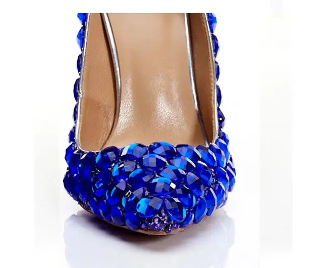 Женские туфли из натуральной кожи синие вечерние Фли-лодочки с острым носком на