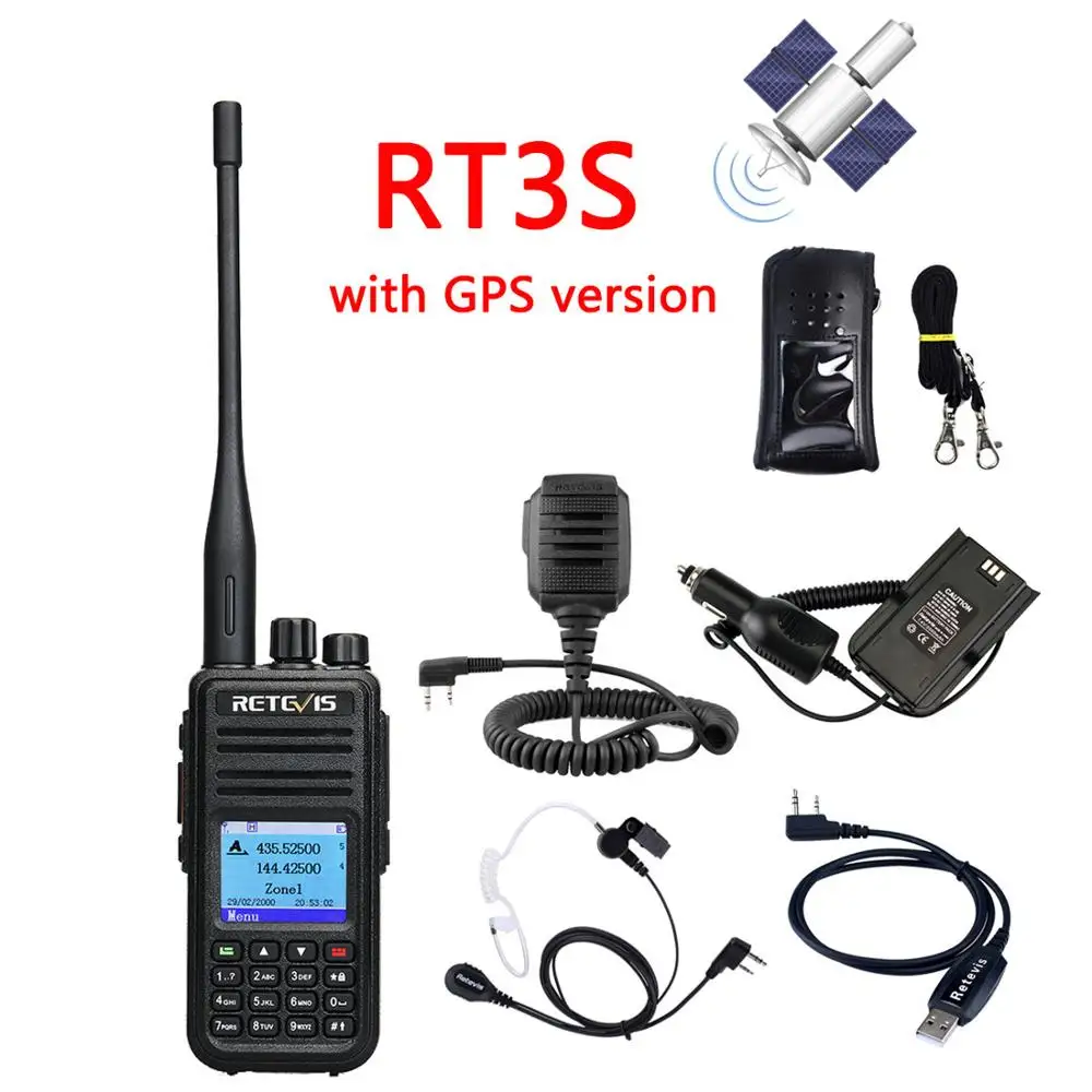 DMR двухдиапазонный Retevis RT3S цифровая рация(gps) VHF UHF DMR радио Amador Ham радио Hf трансивер 2 способ радио+ аксессуары - Цвет: with GPS