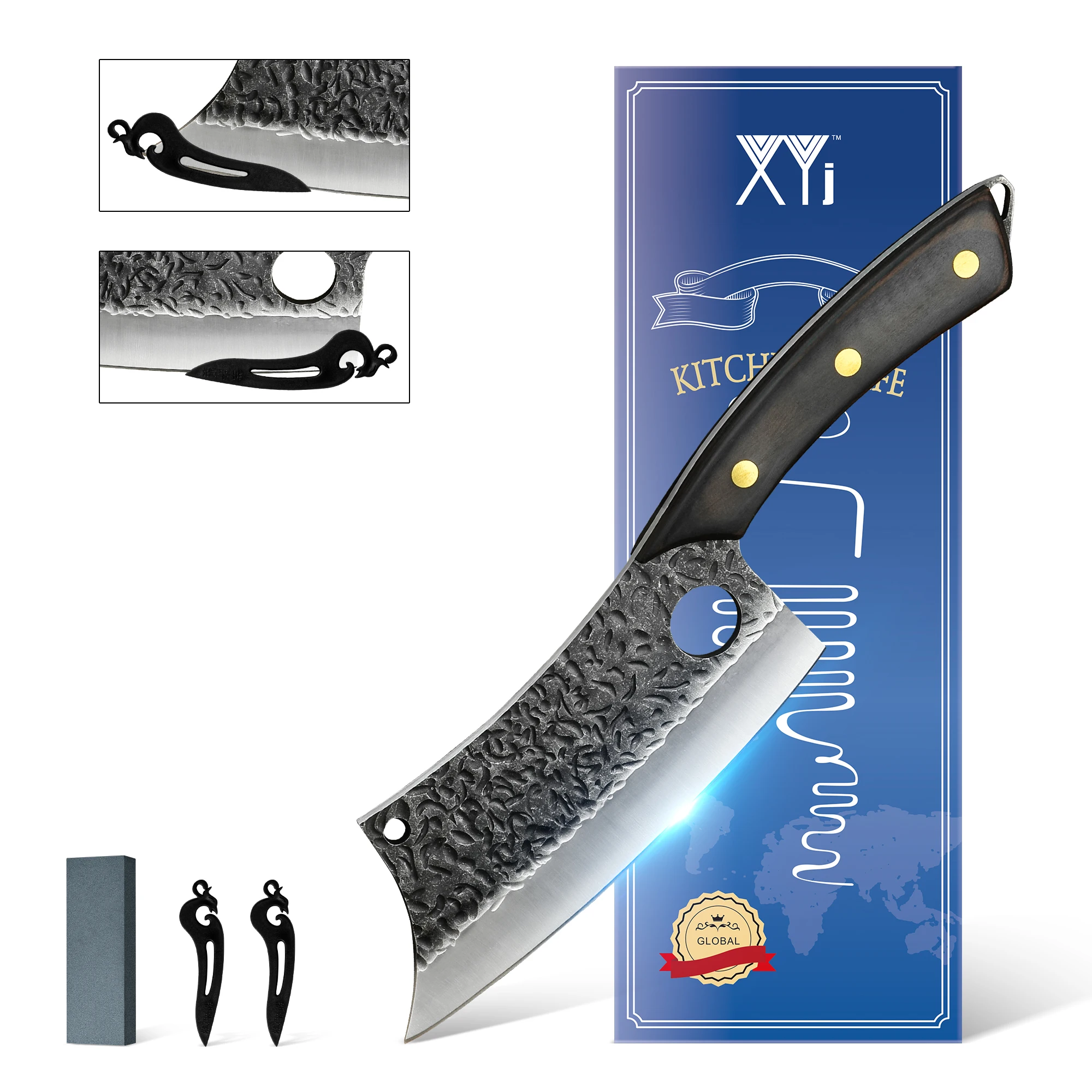 

XYj 7 Inch Slicing Knife Stainless Steel Chopping Knives Set Hammer Blade Cleaver Outdoor Camping Survival Tools With Whetstone