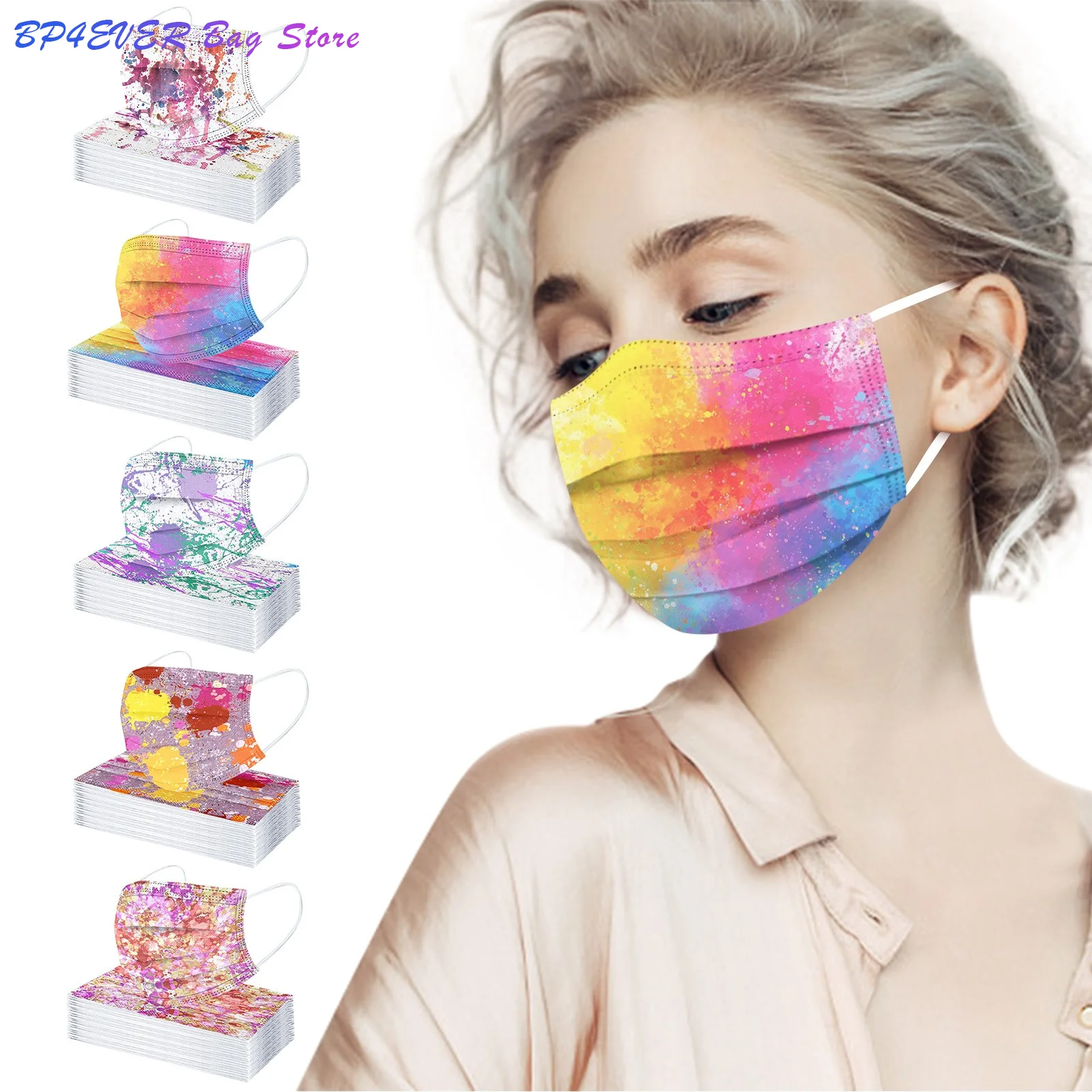 

Модная маска с принтом Tie Dye, одноразовая ткань, защитная маска для лица, 50 шт. в упаковке, гигиеническая бандана, косплей, маска для лица