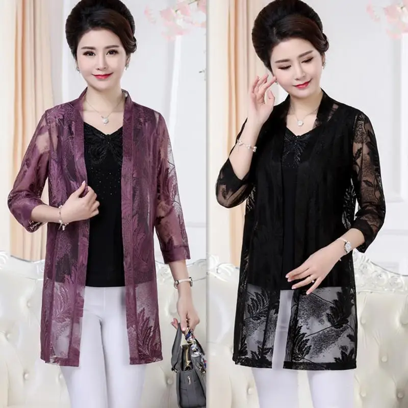 

New Fashion Mesh Cardigan Women Spring Autumn Large Size 5XL Loose Shawl Coat Summer Sunscreen Blouse Air Conditioning Shirt Top