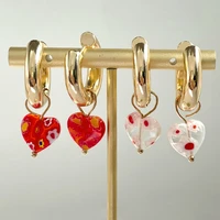 korea fashion new sweet heart shaped stainless steel earrings for women red love heart hoop earrings wedding party ear jewelry