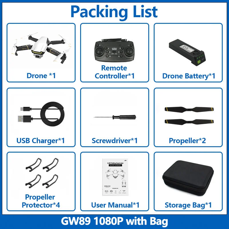 1080P WH Bag Global Drone GW89 FPV Дрон с 1080P HD WiFi камерой складной RC Мини Квадрокоптер вертолет Дрон игрушки VS VISUO XS809HW E58 E520 - Цвет: 1080P WH Bag