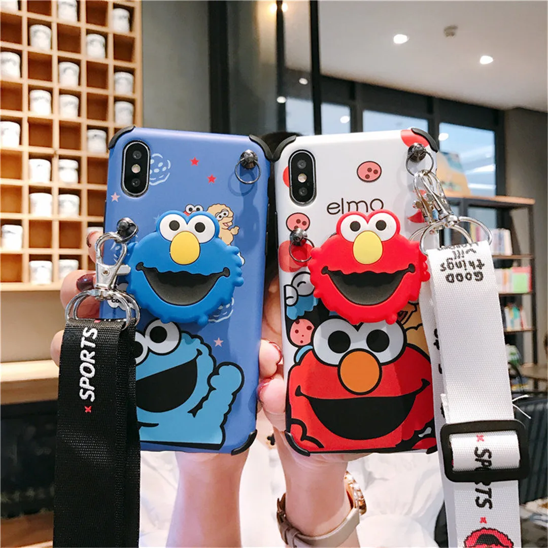 For iphone 11 Pro Max cute bracket Sesame Street ELMO rope Mobile Phone Case for iphone 6 6s 7 7plus 8 8plus X XR XS MAX cover
