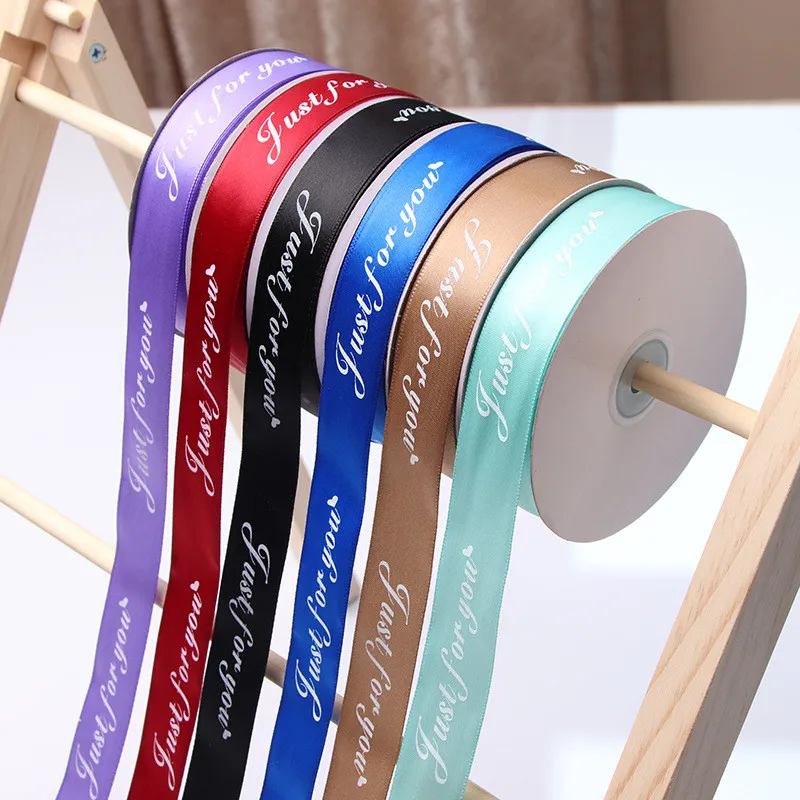 

2.5cm Fabric Ribbons for Crafts Gift Decoration Just for You Always By Your Side Sweet Love Miss You Letter Printed Lace Ribbon