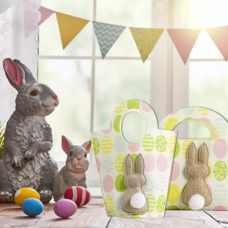 

Easter Tote Bag Egg Rabbit Tote Bag Cute Printing Candy Gift Bag Holiday Festive Party Supplies 2021 New Storage Bag