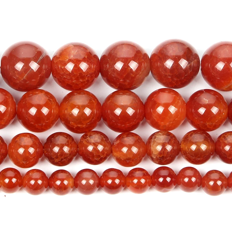 

Natural Stones Beads Red Carnelian Onyx Cracked Agates Gems Round Loose Beads For jewelry Making Needlework DIY Bracelets 4-12MM