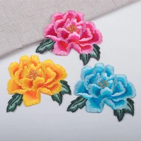 peony floral embroidered patches for clothing iron on embroidery stickers clothing applique flowers decoration badge parche