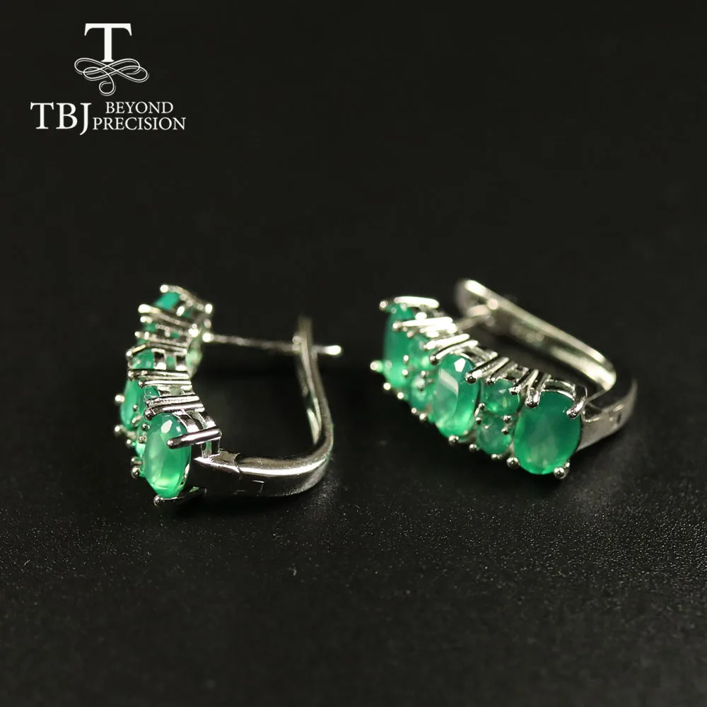 Серьги из серебра 925 пробы с натуральным драгоценным камнем и застежкой зеленого