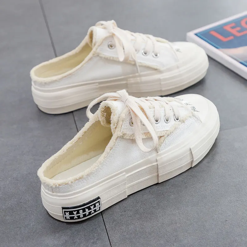 Женские холщовые кроссовки белые или черные однотонные на толстой подошве для