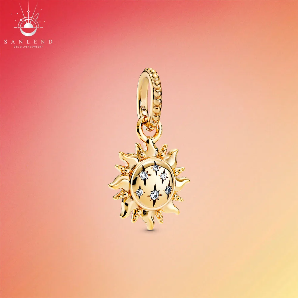 

Sanlend 925 стерлингового серебра бисера сверкающий солнце подвеска с позолоченным кольцом, подходят к оригинальным браслетам Pandora, вечерние По...