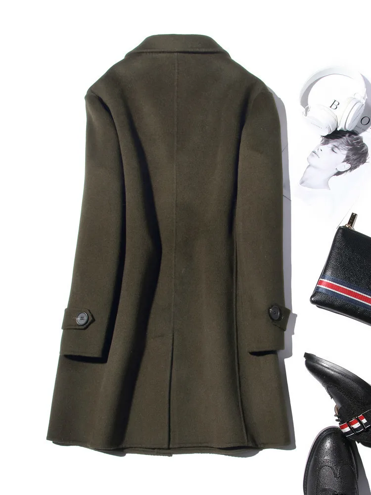 100% шерстяное пальто Мужская Осенняя Двусторонняя длинная куртка Корейская