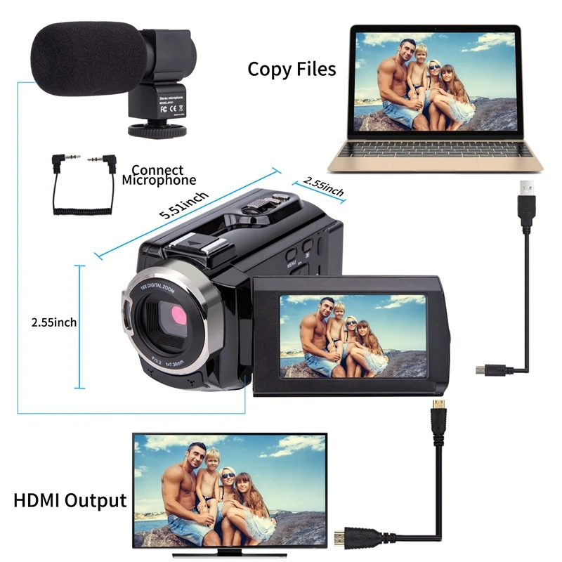 Top Video Camera Camcorder 4K Ultra Hd Digital Wifi 48.0Mp(Interpolation) 3.0 Inch Press Screen 16X Zoom Recorder | Электроника