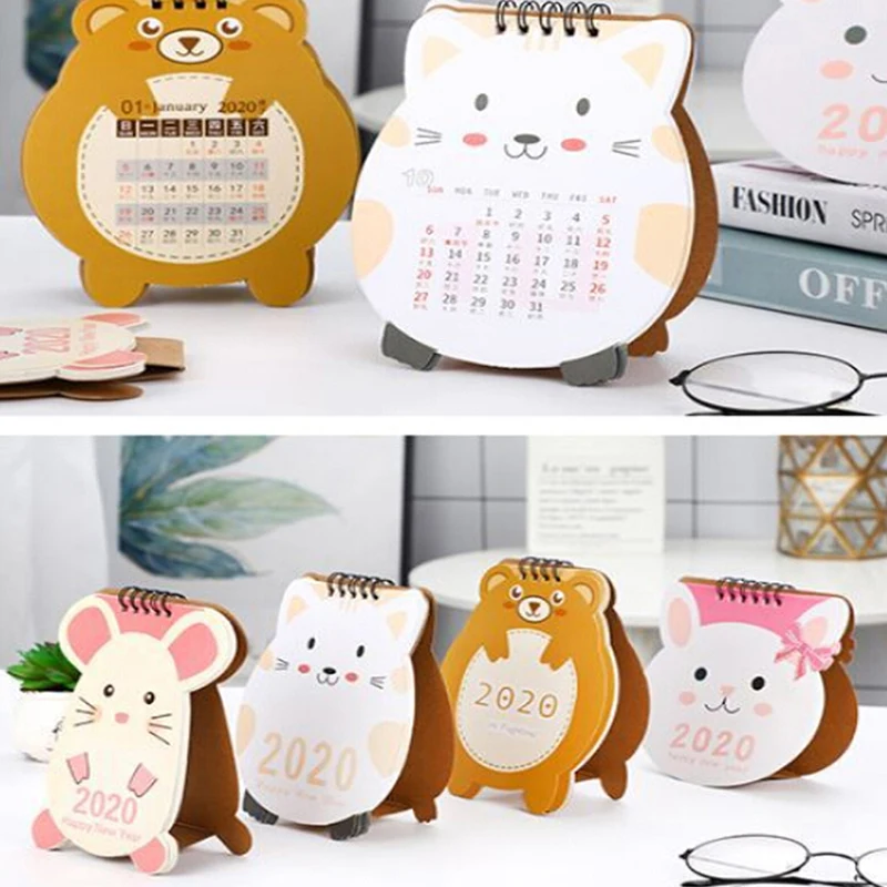 

1pcs 2020 Fresh Cartoon Animal Desktop Paper Calendar dual Daily Scheduler Table Planner Yearly Agenda Desk Organizer