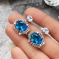 huitan female fashion luxury dangle earrings inlay bright blue cubic zirconia newly designed ladys party accessories jewelry