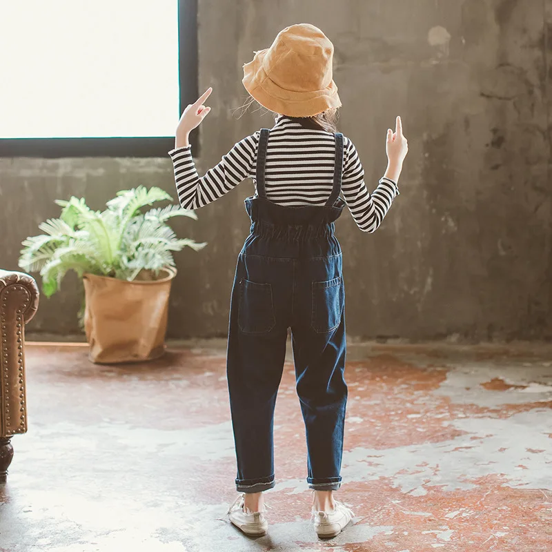 Модные осенние комплекты детской одежды для девочек 2020 г. Полосатая футболка +