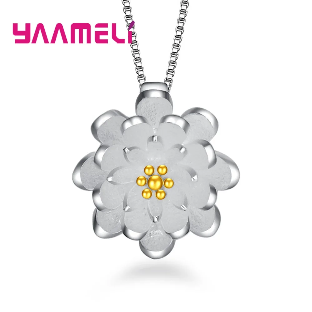 

High-Grade Tiny Pendant Necklace 925 Sterling Silver Small Lotus Fashion Flower Neck Accessories Jewelry for Women Girls Gift