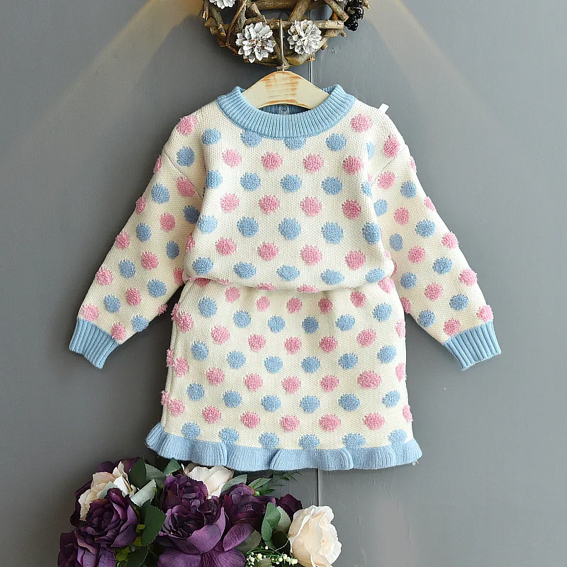 

2020 New Baby Girls Winter Clothes Vintage Knitted T-shirt Hip Skirt 2 3 4 5 6 Years Children's Thick Sweater Suit