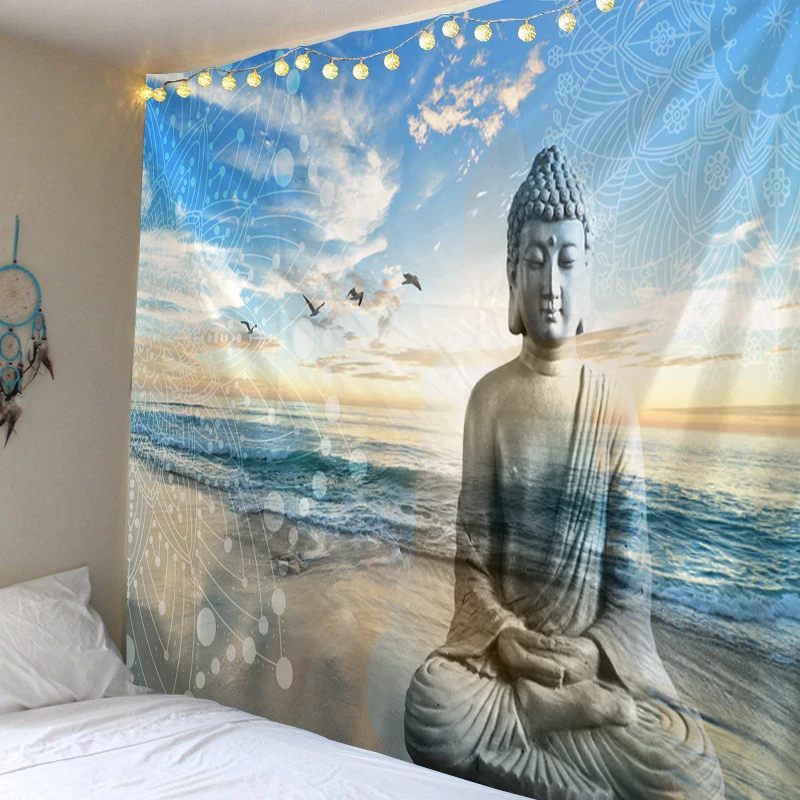 

Buddha Statue Tapestry Twin Hippie Wall Hanging Bedspread Throw Cover Bohemian Beach Mat Table Cloths Home Art Decor Blanket