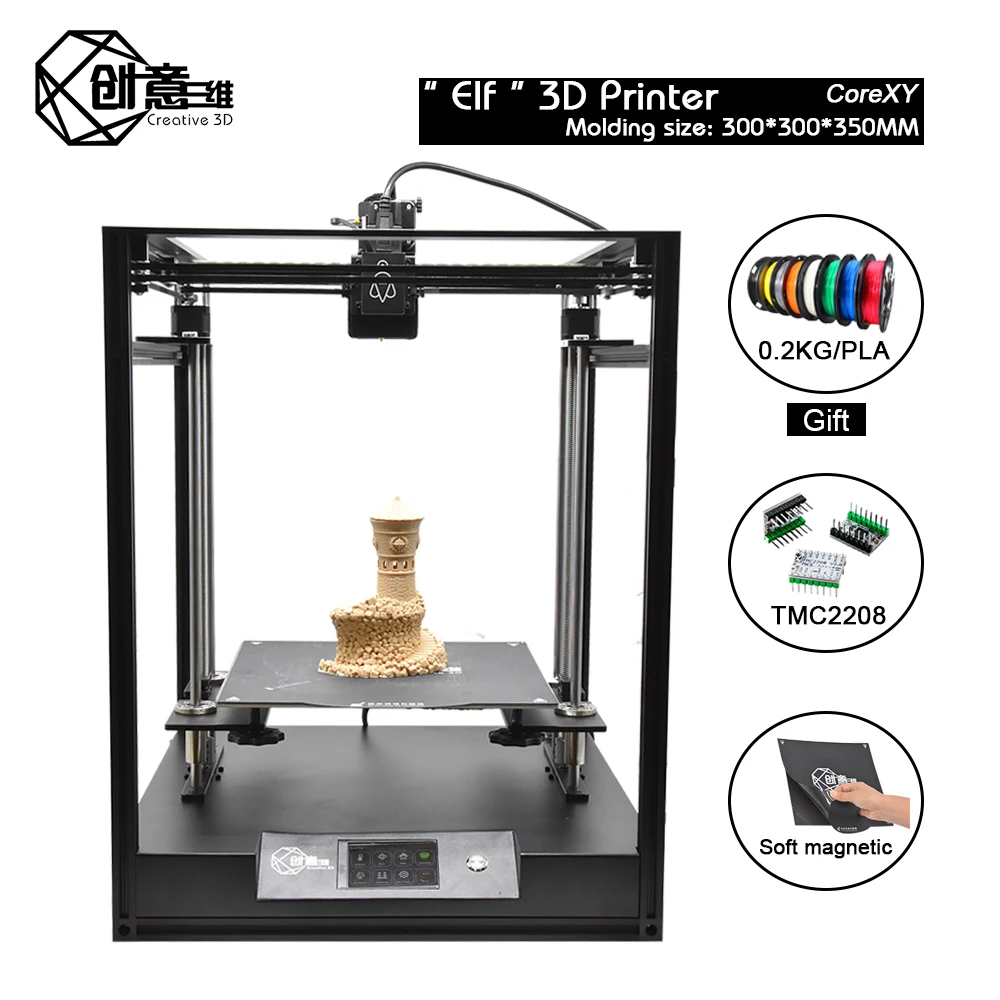 Creative3D CoreXY структура дистанционного эльфа 3D принтер, высокоточный алюминиевый профиль рамки большой площади Комплект двойной оси Z автоматический r