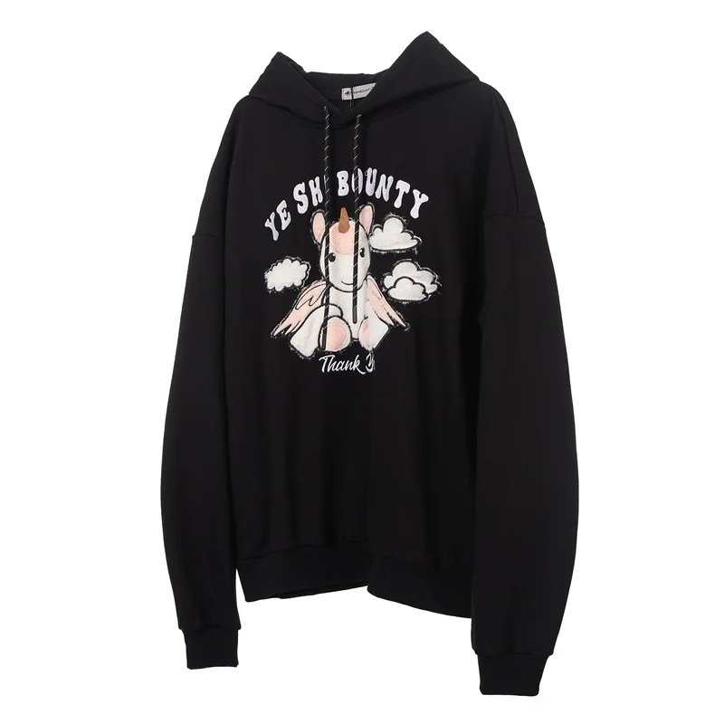 

Hip Hop Cartoon Unicorn Plush Embroidery Couple Sweatshirts Boyfriend Hoodies Spring Autumn Women's Casual Loose Hooded Pullover