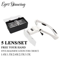 5lens magnifying glass eyelash extension adjustable headband magnifier with led light magnifying glasses for individual lashes