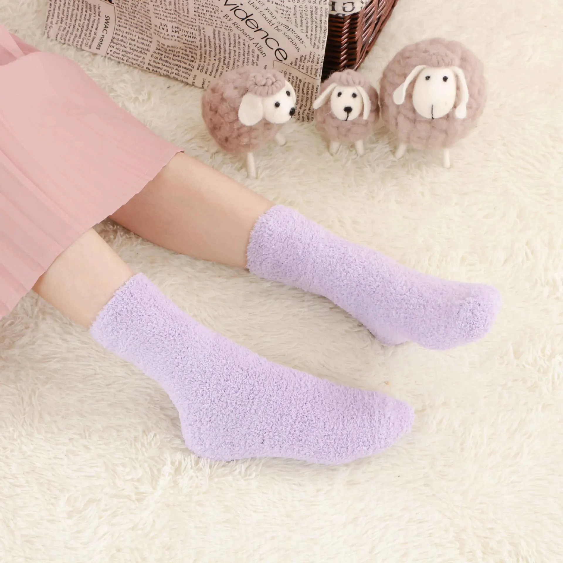 

4Pairs/lot Fabulous Elastic Women Socks Girls Winter Warm Breathable Cute Candy Color Sock Soft Fluffy Home Floor Socks