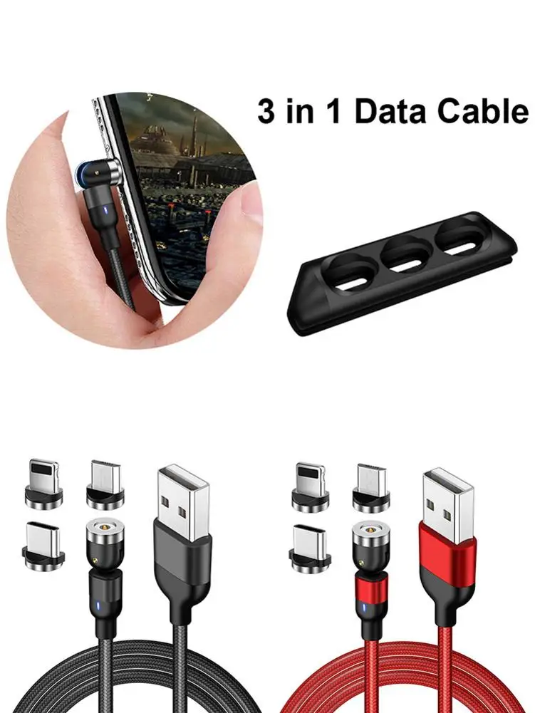 

Charging Data Cable 3 In 1 Rotating Durable Magnetic Data Cable Universal For Mobile Phones Tablets Accessories Drop Shipping