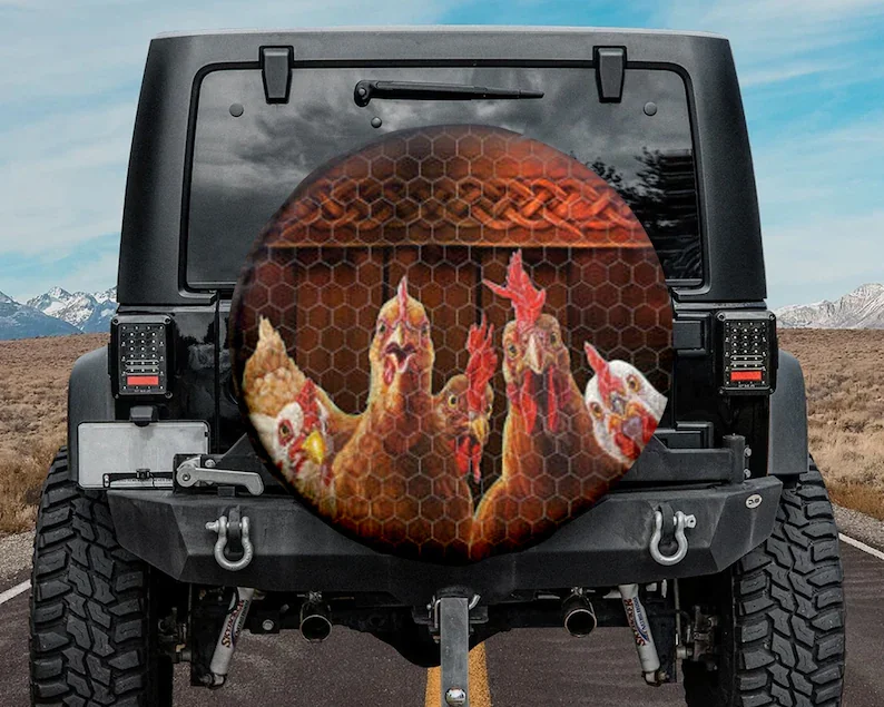 

Чехол для запасной шины с изображением любящей курицы, чехол для запасной шины с забавным лицом для куриного джипа, фермы, любителей куриной...