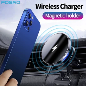 fdgao magnetic wireless charger car phone holder 15w qi fast charging mount for iphone 13 12 pro max mini magnet chargers stand free global shipping