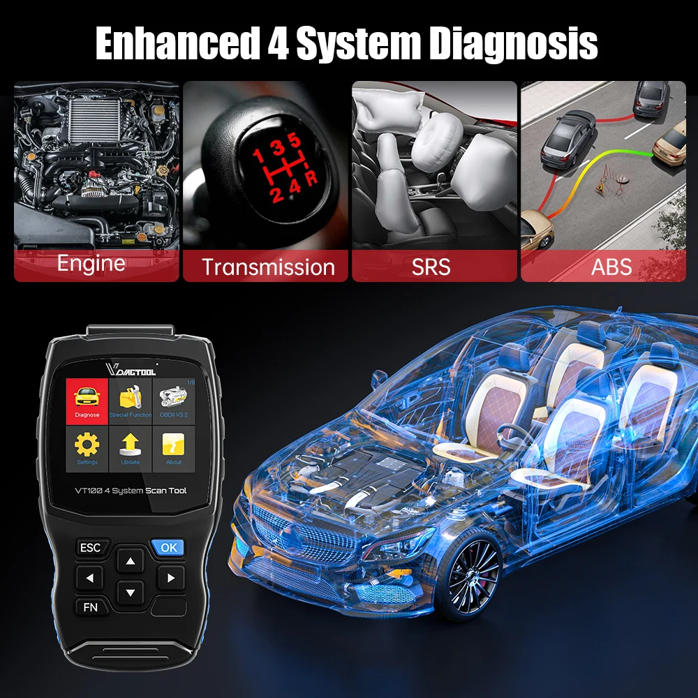Диагностический сканер OBD2 диагностический VDIAGTOOL VT100 2022 для коробки передач ABS SRS