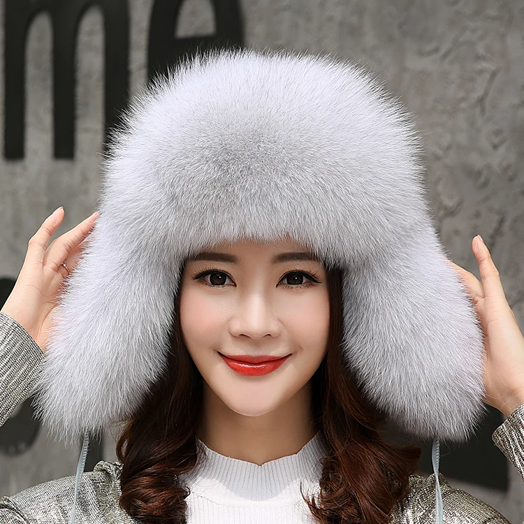 2020 горячая распродажа Женские шапки ушанки из натурального Лисьего меха зимние