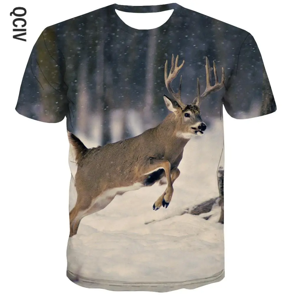 

QCIV Brand Deer t shirt kids Novelty Tshirts Casual Snow Tshirt Printed Landscape T-shirts 3d Short Sleeve summer Casual Tops