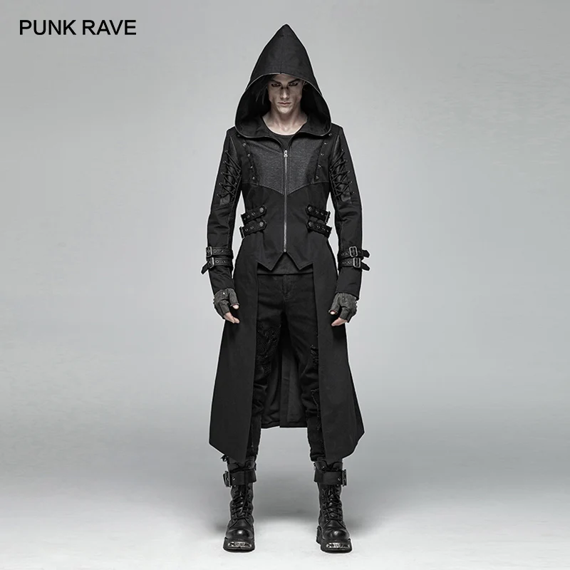 Куртка мужская с капюшоном в стиле панк-рейва Готическая уличная одежда из