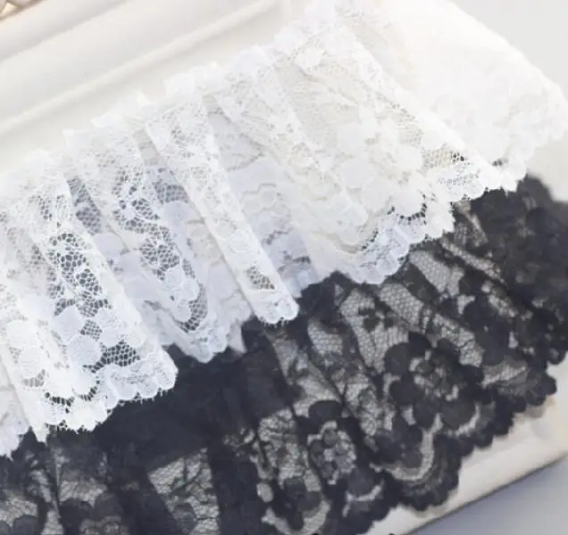 Кружевная 3D аппликация плиссированная лента 1 м белая черная 6 см кружевная ткань