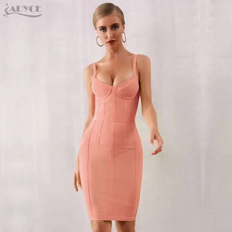 Pink ADYCE новое летнее женское облегающее Бандажное платье на бретельках сексуальное Клубное платье миди без рукавов вечернее платье в стиле знаменитостей - Цвет: Pink
