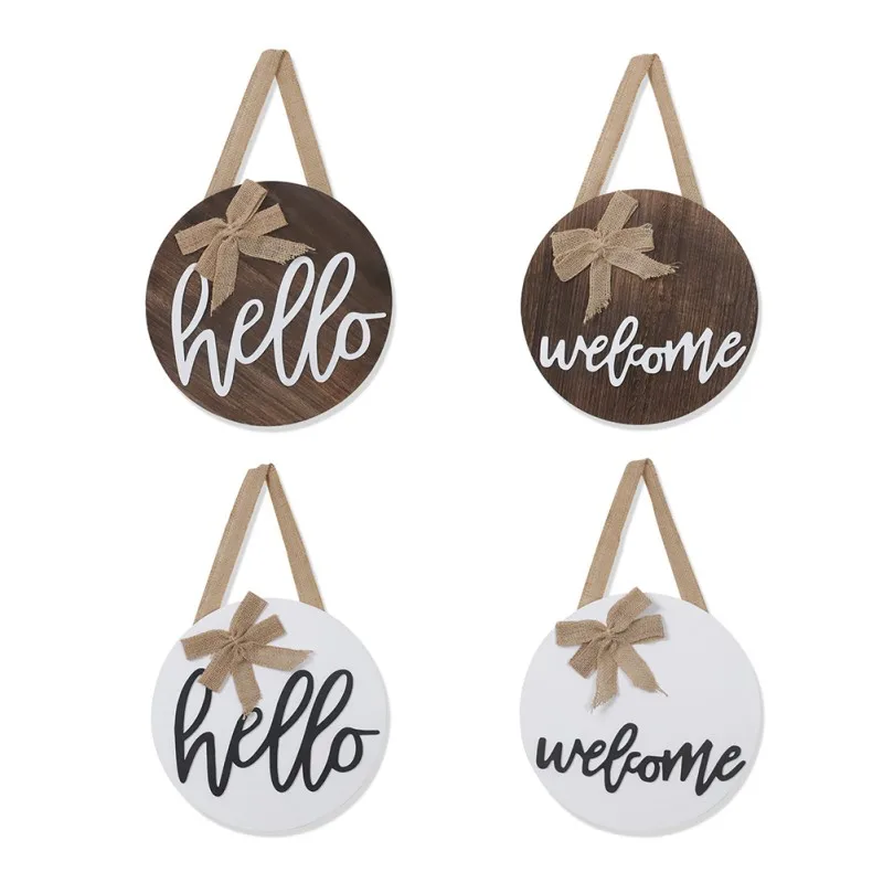 

Welcome Wreath Front Door Sign Rustic Decor Bowknot Round Wood Hanging Sign Farmhouse Porch Decor For Home Decoration