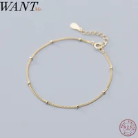 wantme fashion minimalist round bead link chain charm braceletbangle for women genuine 925 sterling silver jewelry gift 2020