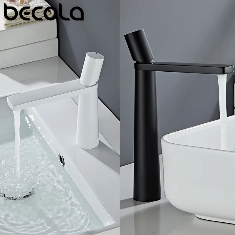 Becola Brass Bathroom Tall/Short Basin Faucets  Black/White Sink Single Handle Cold And Hot Water Mixer Tap 2018A148