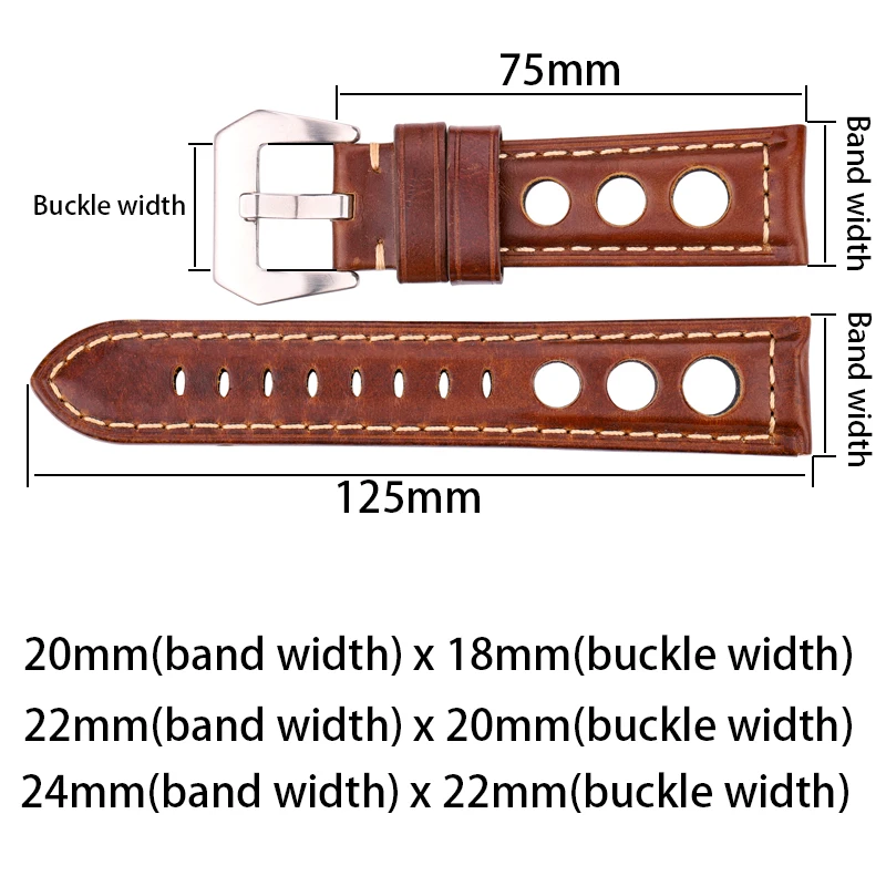 Oil Wax Cowhide Watchbands 22mm 24mm Dark Brown Women Men Fashion Genuine Leather Watch Band Strap Belt With Pin Buckle
